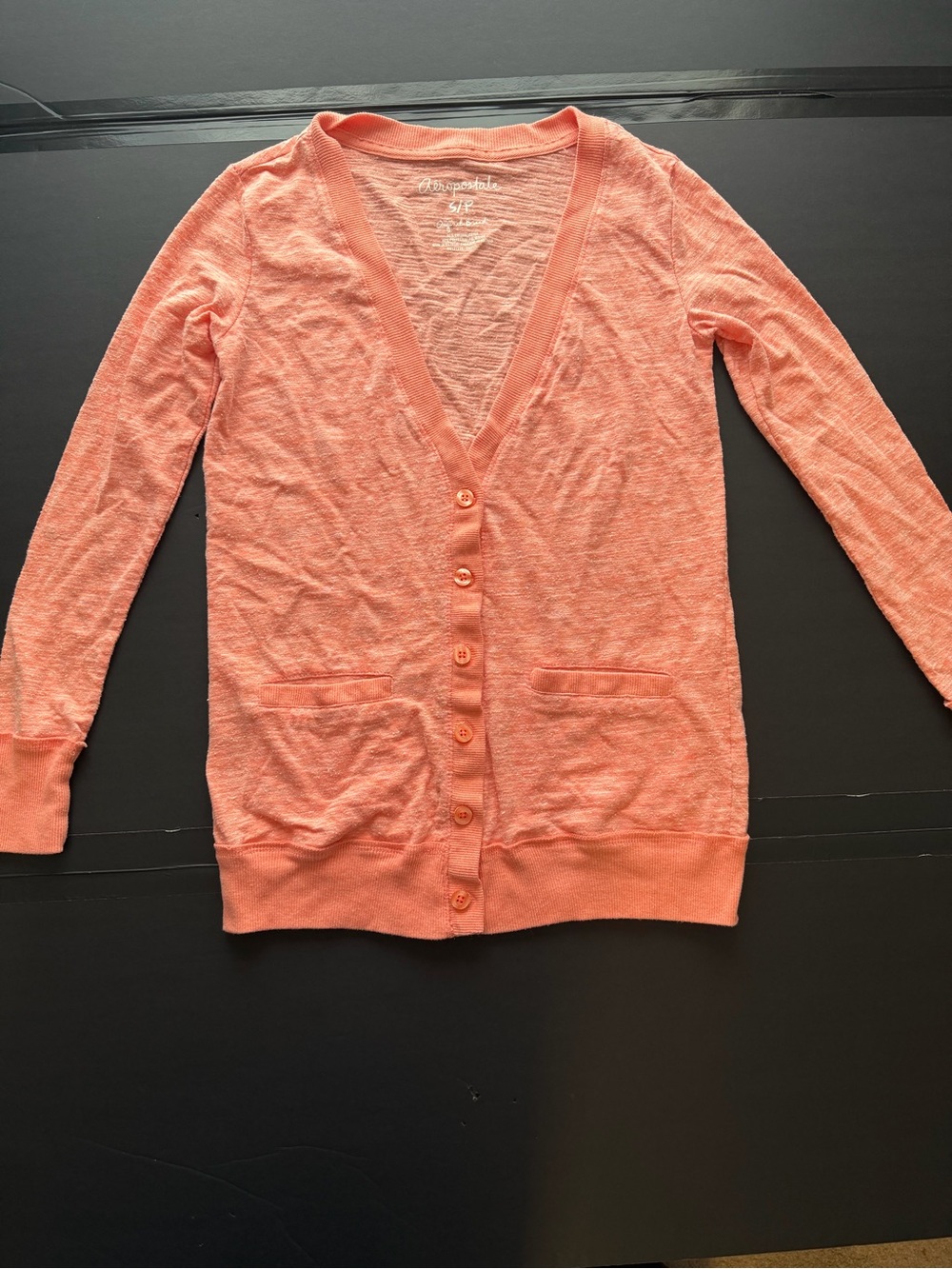 Aéropostale Coral Pink Heathered Slub Knit V-Neck Button Cardigan - Size Small